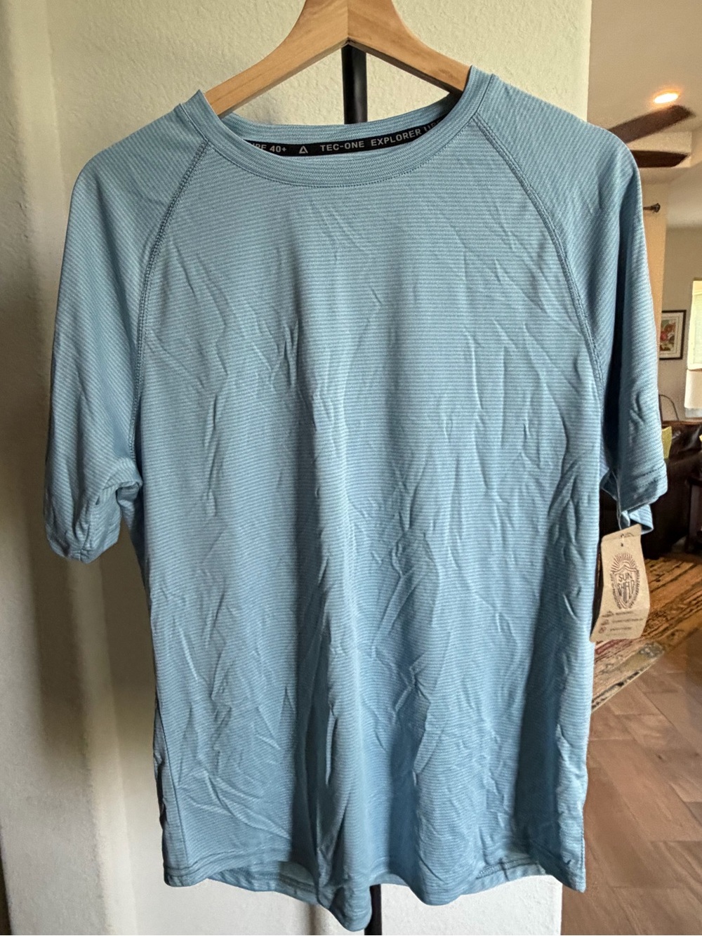 Tec-One Explorer Textured UPF 40 Men's  Light Blue Short Sleeve Tee